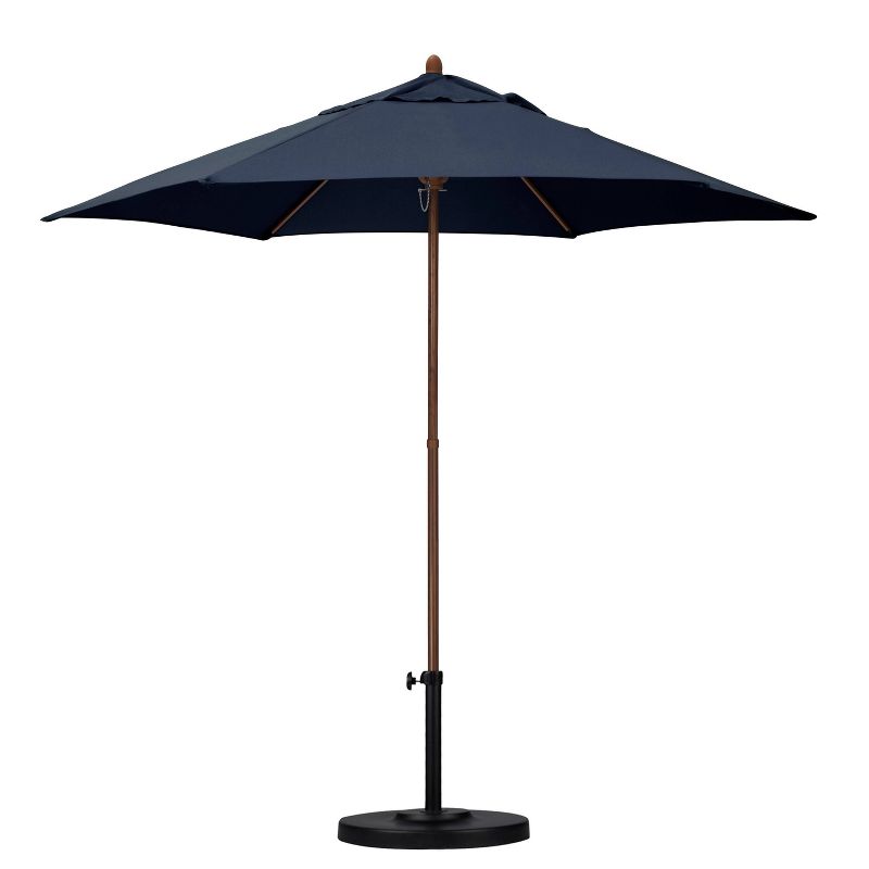 9&#39; x 9&#39; Round Wood Grain Steel Patio Umbrella Navy Blue - Astella, 2 of 7