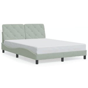 vidaXL Light Gray Full Bed Frame with Soft Velvet Headboard - Sturdy Plywood Slats & Comfort Cushion for Bedroom Elegance - 1 of 4