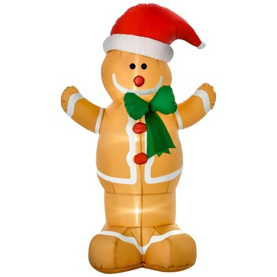 HOMCOM Christmas Inflatable Gingerbread Man, Outdoor Blow-Up Yard Decoration with LED Lights Display