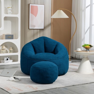 GlasFlength Bedding Bean Bag Sofa Chair High Pressure Foam, Padded Foam Padding Compressed Bean Bag With Footrest, Blue, 18.1"*17.7"*13"