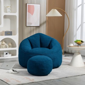 FURNIinspire Bedding Bean Bag Sofa Chair High Pressure Foam, Padded Foam Padding Compressed Bean Bag With Footrest, Blue, 18.1"*17.7"*13" - 1 of 4