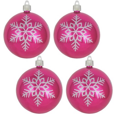 Christmas by Krebs 4ct Pink and Silver Snowflake Shatterproof Christmas Ball Ornament 4" (100mm)