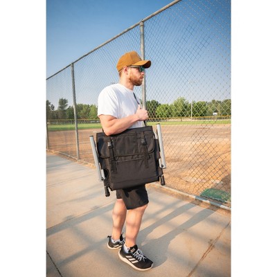 Black and Gray Folding Stadium Seat with Arms and Storage