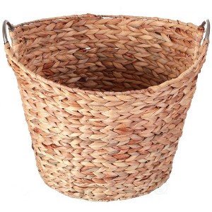 Water Hyacinth Wicker Large Round Storage Laundry Basket with Handles - 1 of 4