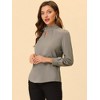 INSPIRE CHIC Women's Office Keyhole Elegant Stand Collar Long Sleeve Back Neck Button Blouse - 3 of 4