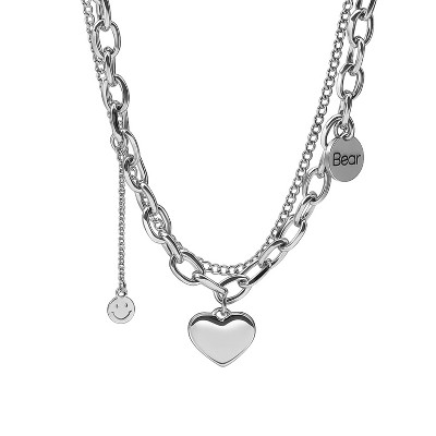 Silver Titanium Steel Multi - Charm Modern Unisex Necklace