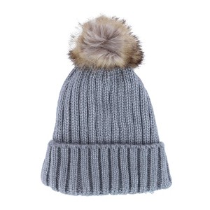 CTM Women's Metallic Shimmer Winter Knit Lined Beanie with Pom - 1 of 4