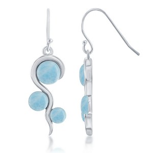 Caribbean Treasures Sterling Silver, Three Round Larimar in Swirl Design Earrings - Blue - 1 of 2