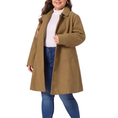 Agnes Orinda Women's Plus Size Notched Lapel Single Breasted Back Split Winter Long Pea Coats