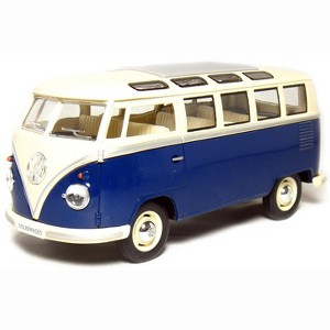KiNSMART 1962 Volkswagen Classic Hippy Bus 7" 1:24Scale Blue Die Cast Metal Model Toy Pull Back Action Car - 1 of 2