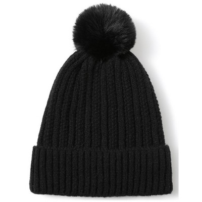 Women's Solid Color 100% Acrylic Knit Hat with pom And Fleece Lining