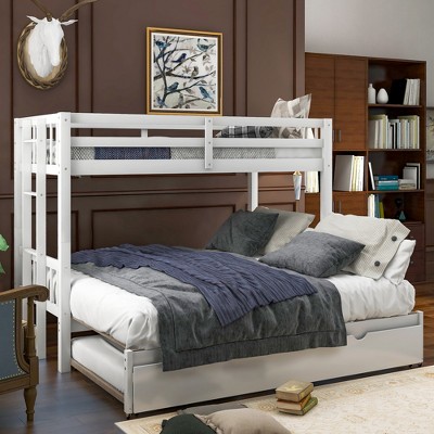 Twin Over Twin Pull-out Bunk Bed With Trundle Bed And Ladder, White 