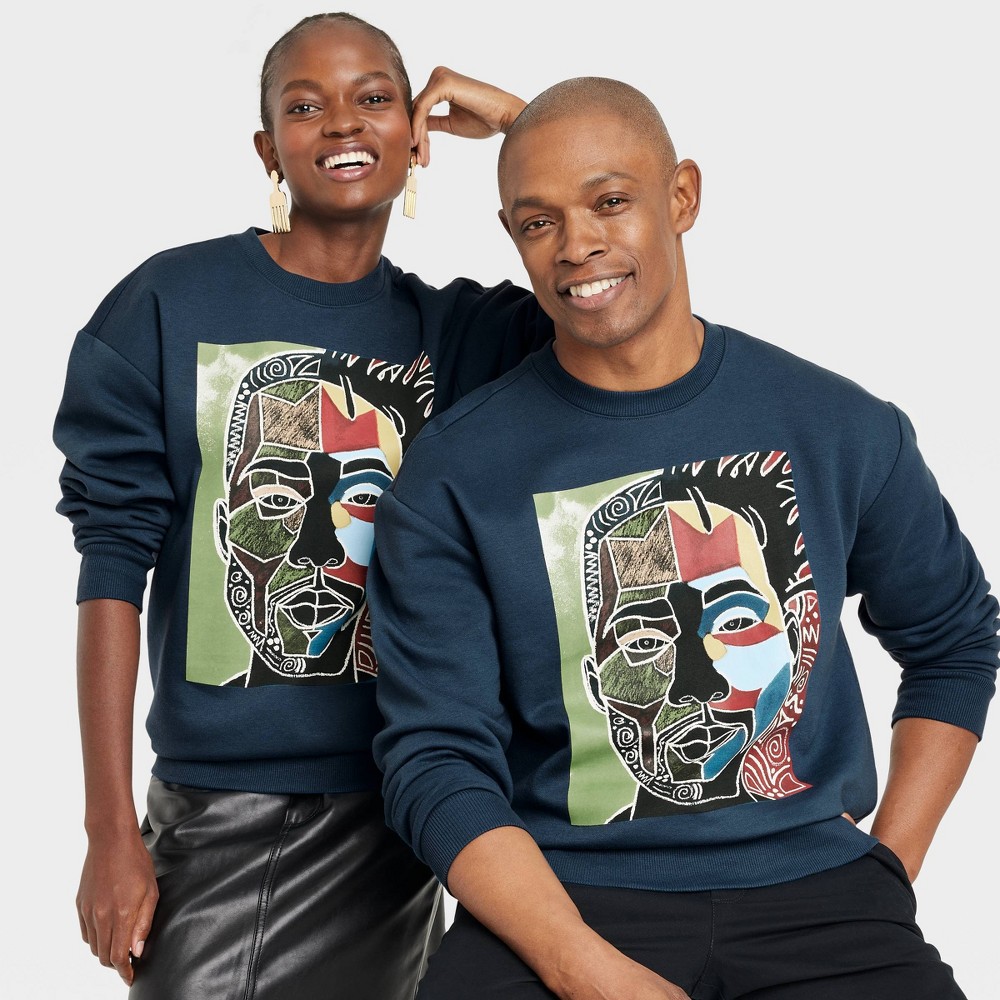 Black History Month Adult Face Sweatshirt - Blue XS