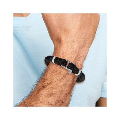 Chisel Stainless Steel Polished Woven Black Cotton 8.5" Bracelet