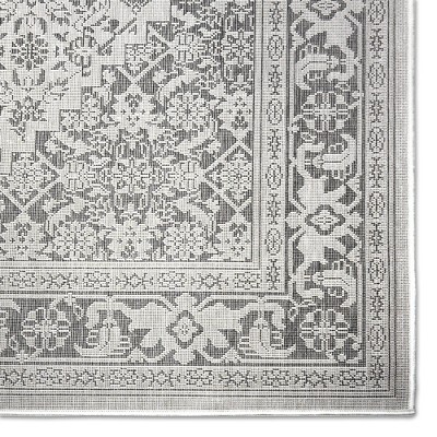 Dahlia Gray and Black Medallion Outdoor Area Rug