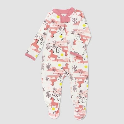 Image of Honest Baby Girls' Horses Organic Cotton Snug Fit Footed Pajama - 24M