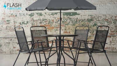 Nantucket 6-Piece Black Steel Patio Furniture Set with Umbrella