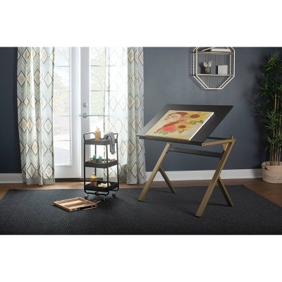 Stellar 36" Black and Gold Adjustable Drawing Table with Padded Stool