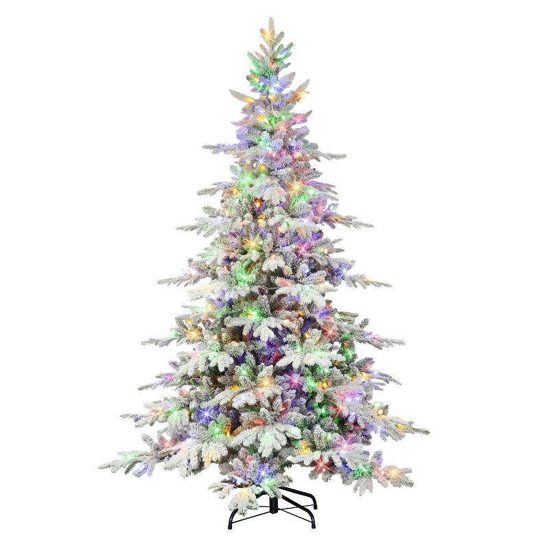 Puleo 7&#39; Pre-Lit LED Flocked Full Utah Fir Artificial Christmas Tree Color Select Lights, 5 of 9