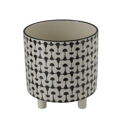 8" x 8" Round Stoneware Footed Planter Black/White - 3R Studios