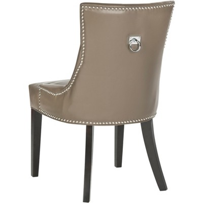 Gray Leather Parsons Chairs with Wood Legs, Set of 2