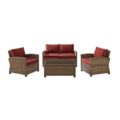 Bradenton 4-Piece Red Wicker Patio Sofa Set with Steel Frame