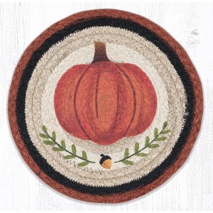 Earth Rugs Pumpkin Perfect Printed Round Trivet – 10"x10" Braided Jute Hot Pad, Rustic Fall Table Decor - 1 of 3