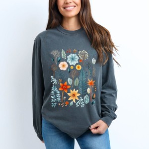 Simply Sage Market Winter Floral Garment Dyed Long Sleeve - 2XL - Pepper - 1 of 4