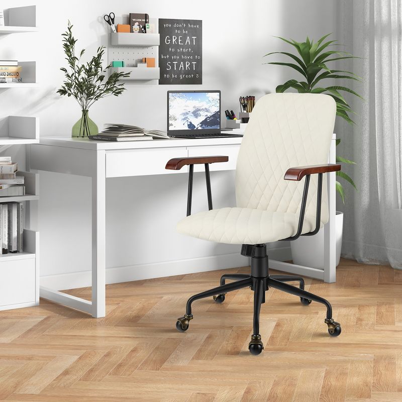 Costway Velvet Home Office Chair Swivel Adjustable Task Chair w/ Wooden Armrest, 4 of 11