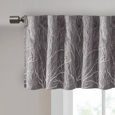 Gray Faux Silk Embroidered Sill Length Valance
