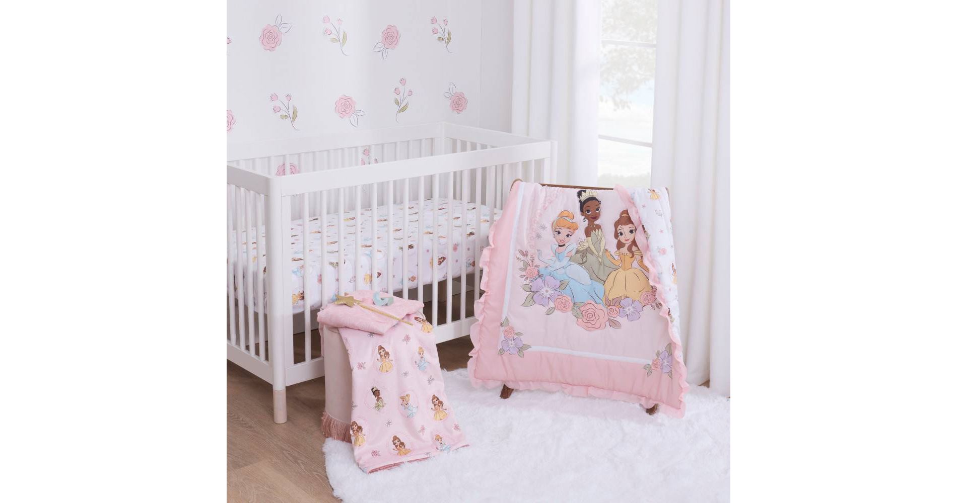 NoJo Disney Princess Dreams in Bloom Crib Sheet Set - 3pc: Classic Patterns, Knitted, Fits 8" Mattress