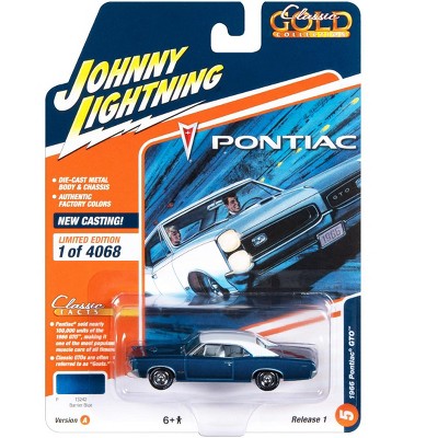 1966 Pontiac GTO Barrier Blue Metallic with White Top and White Interior 1/64 Diecast Model Car by Johnny Lightning