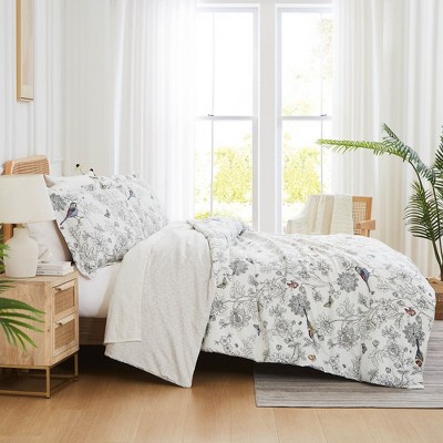 Bayberry Ivory Floral Microfiber Full/Queen Duvet Cover Set