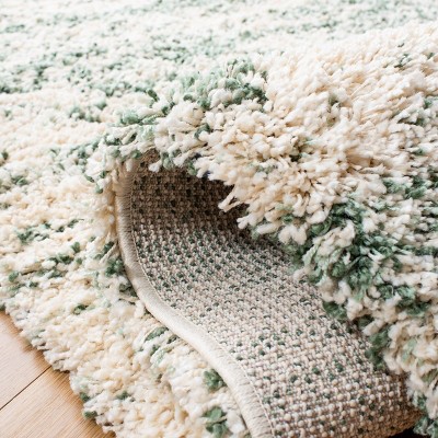 Ivory and Green Square Shag Synthetic Area Rug