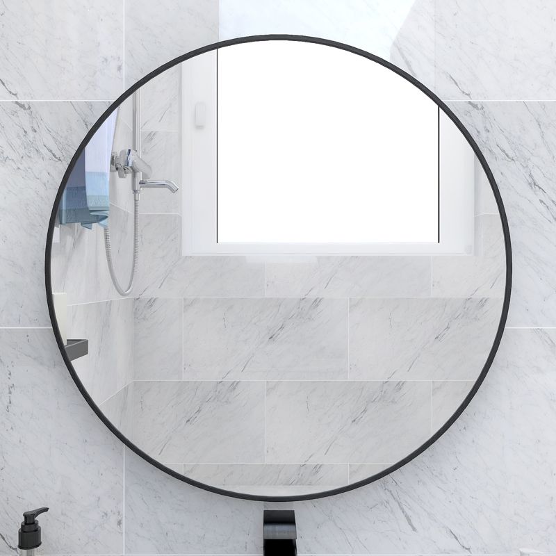 Alani Wall Mounted Round Mirror with Brushed Aluminum Frame Large Circle Mirror For Wall,Circle Bathroom Mirror-The Pop Home, 4 of 9