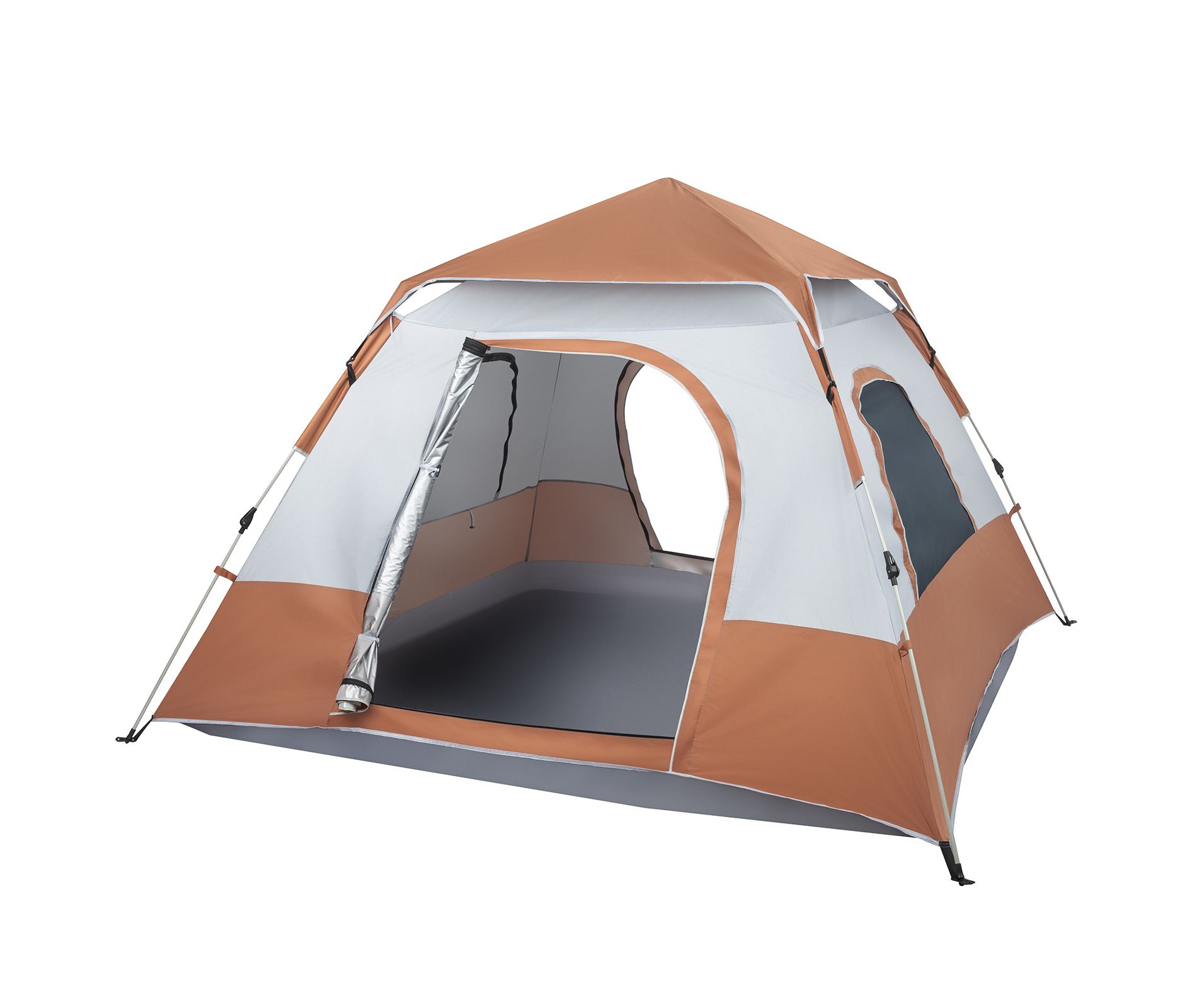 4 Person Pop Up Camping Tent, Quick Opening Family Tent with Mesh Windows and Carry Bag, Brown