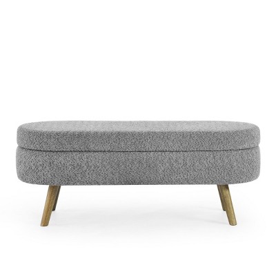 GlasFlength Ottomans and Benches Oval Storage Bench with Rubber Wood Legs Elegant Fashion Design for Modern Living Spaces, Gray, 44.1"*16.15"*9.5"