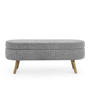 GlasFlength Ottomans and Benches Oval Storage Bench with Rubber Wood Legs Elegant Fashion Design for Modern Living Spaces, Gray, 44.1"*16.15"*9.5" - 1 of 4
