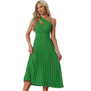 Allegra K Women's One Shoulder Pleated Summer Sleeveless Elastic Waist Cocktail Dress - 1 of 4