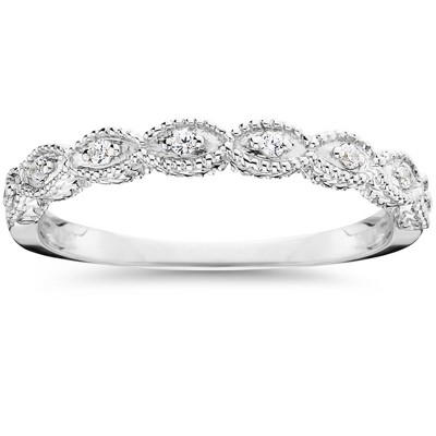 Pompeii3 1/10ct Vintage Diamond Wedding Ring 14K White Gold - Size 9