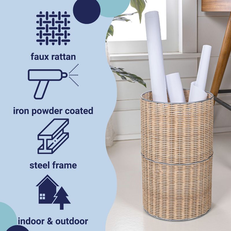 happimess Cecil Modern 4.13-Gallon Faux Wicker Cylinder Waste Basket, 4 of 9