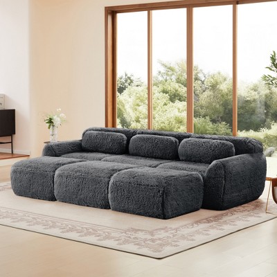 KWPZQEB Modular Sofa, Modern Plush Sectional Sofa with Deep Seat & Pillows, 2/3/4-Seater Comfy Couches w/ Anti-Slip Design for Living Rooms, 4 Color