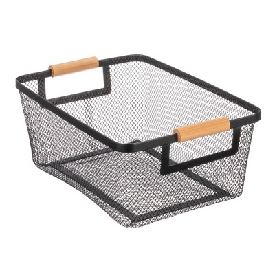 Metal Wire Pantry Basket with Wood Handles - Set of 4 - Black/Natural