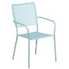 Emma and Oliver Commercial Grade 35.25" Round Metal Garden Patio Table Set, 2 Square Back Chairs - 4 of 4