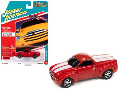 2005 Chevrolet SSR Pickup Truck Torch Red with White Stripes Ltd Ed to 8476 pieces 1/64 Diecast Model Car by Johnny Lightning
