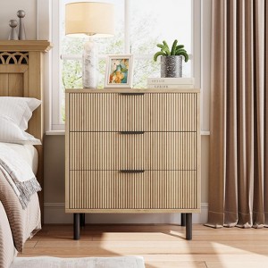 3 Drawer Fluted Dresser for Bedroom, Modern Wide Chest of Drawers with Metal Legs and Anti-Tip Kit, Wood Storage Organizer for Living Room - 1 of 4