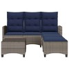 vidaXL 3 Piece Patio Sofa Set with Cushions L-shaped Couch Set Poly Rattan - Gray and Blue - 4 of 4