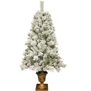 Pre-Lit Artificial Christmas Tree 4-Piece Set with LED Lights, Includes Garland, Wreath, and 2 Entrance Trees, Holiday Xmas Decoration - 1 of 4