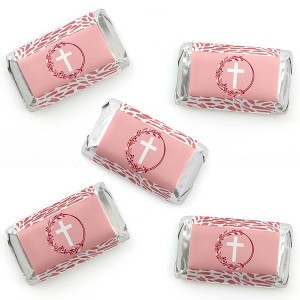 Big Dot of Happiness Pink Elegant Cross - Mini Candy Bar Wrapper Stickers - Girl Religious Party Small Favors - 40 Count - 1 of 4