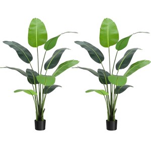 Artificial Bird of Paradise Plant 4-5FT Fake Palm Tree Modern Decor Faux Plants Perfect Housewarming Gift with 8 Trunks Faux Leaves - 1 of 4